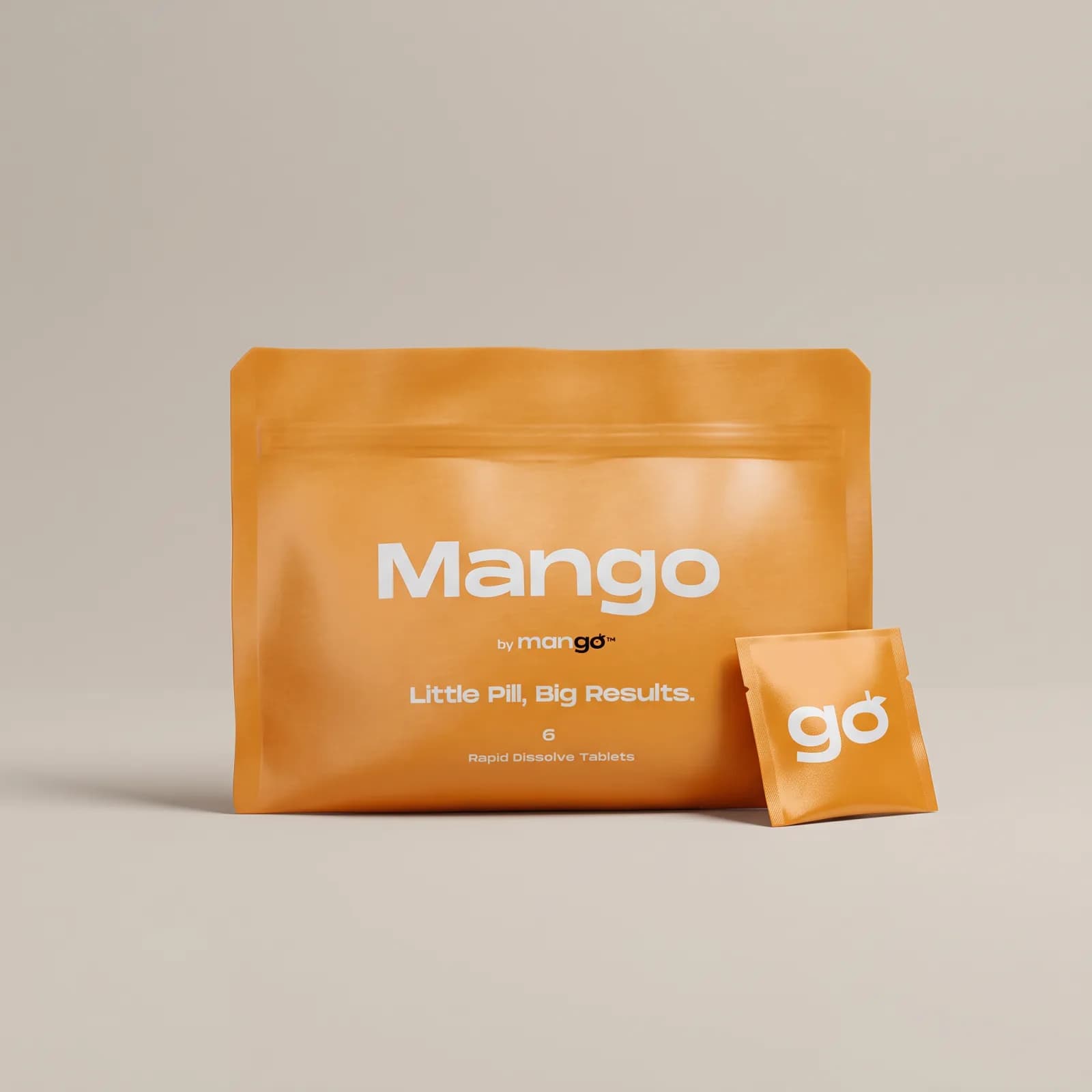 An orange Mango sildenafil pouch with a single go sachet