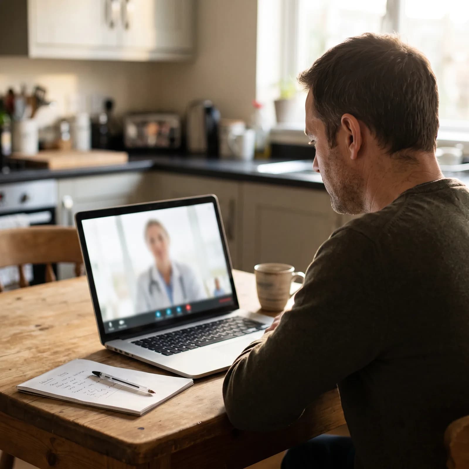 A video visit with a licensed provider at the kitchen table